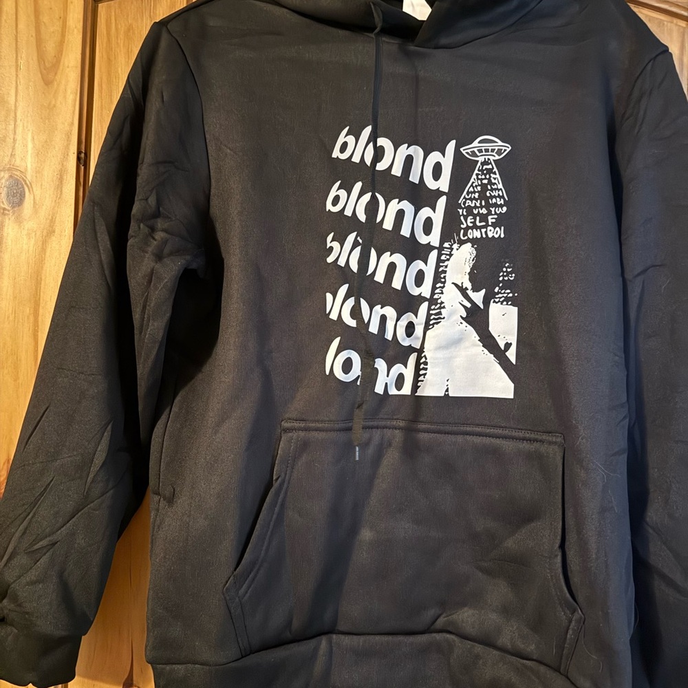 Black Graphic Hoodie with White Print NWOT